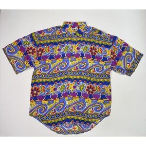 Vintage Protest Silk Shirt Mens XL Floral Abstract AOP Beach Art Ocean Party